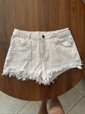 Women's White Frayed Hem Denim Shorts